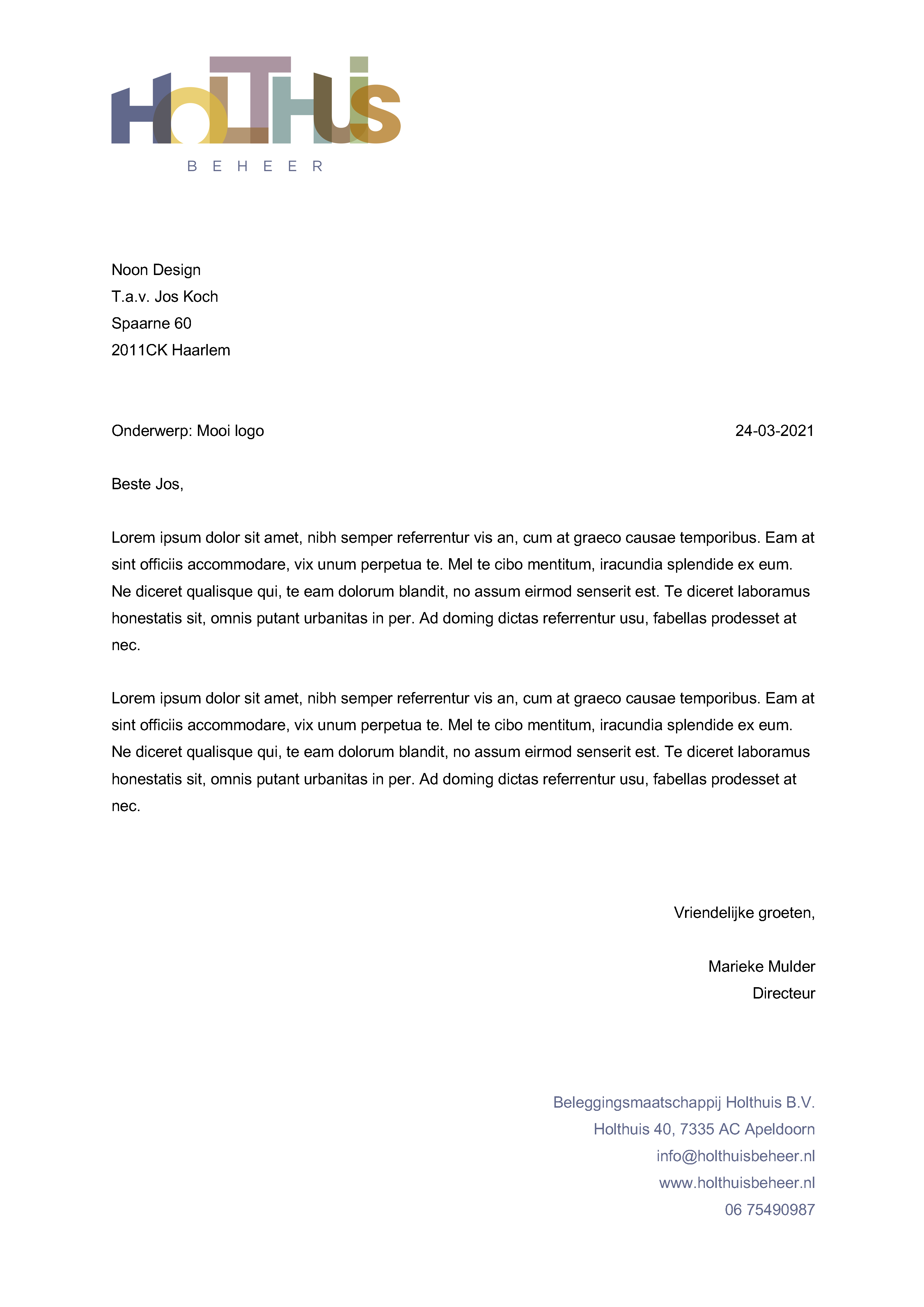 Grafisch ontwerp van Project Holthuis Beheer gemaakt door Noon Design Jos Koch